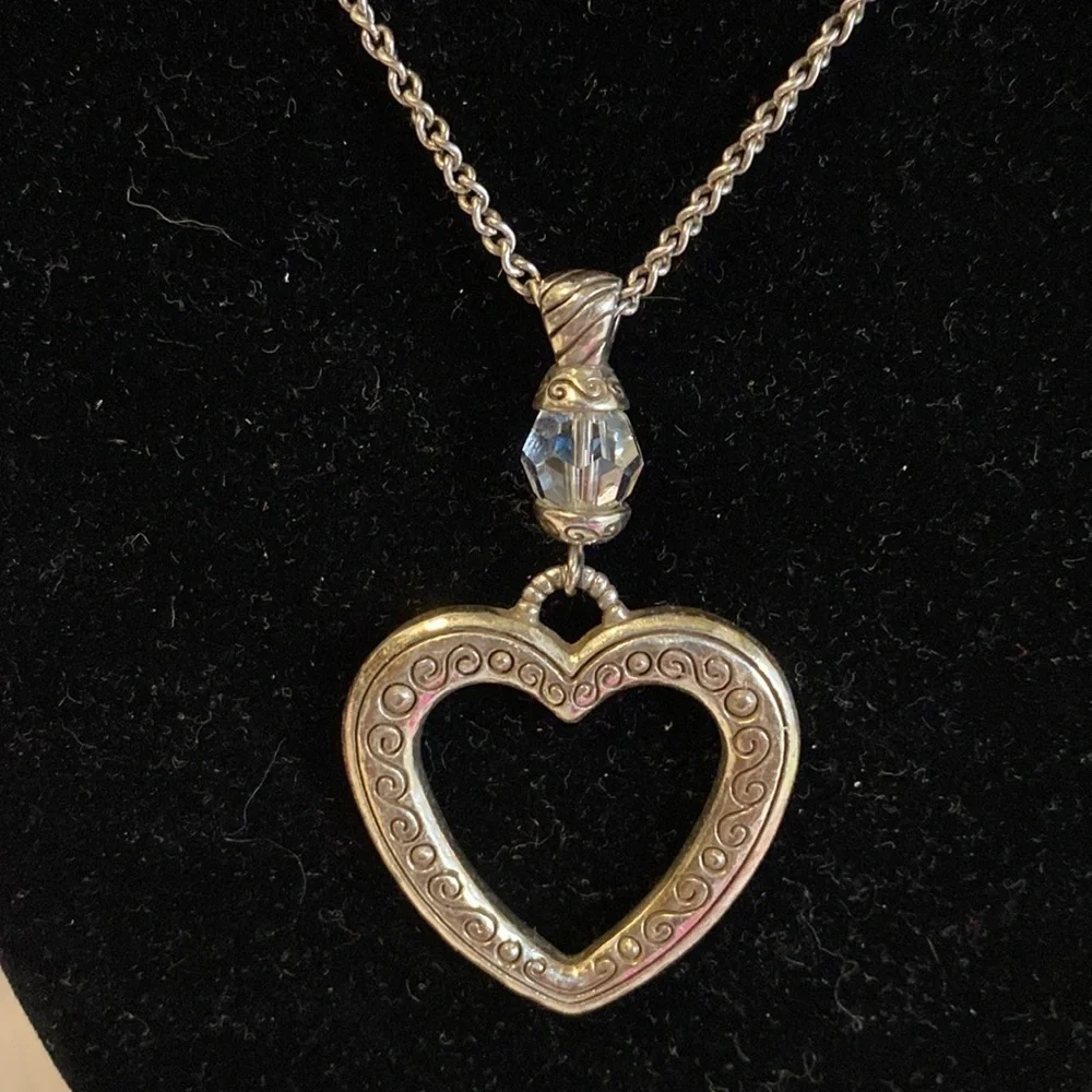 Brighton vintage‎ Heartland etched open heart pendant collar necklace